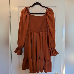 Square Neck A-line Smocked Fall Dress Size Large